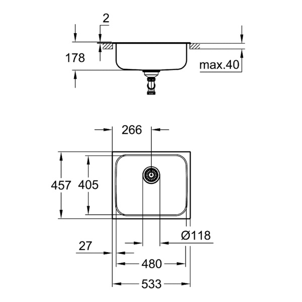Мойка GROHE K200 60-S с одной чашей, нержавеющая сталь (31719SD0)