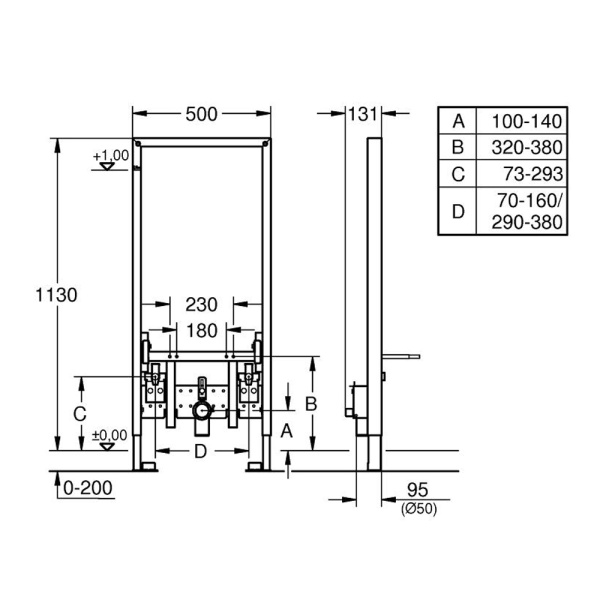 Инсталляция для биде, GROHE Rapid SL, монтажная высота 1,13 м, (38553001)