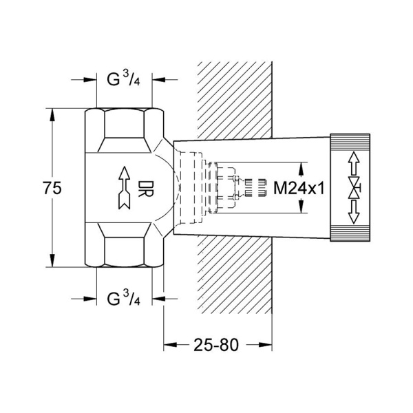 Встраиваемая часть вентиля GROHE, резьба 3/4″ (29802000)