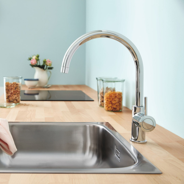 Смеситель для кухонной мойки GROHE BauClassic с высоким C-образным изливом, хром (31234001)