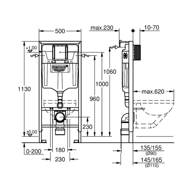 Инсталляция для унитаза, GROHE Rapid SL, монтажная высота 1.13 м (38536001)