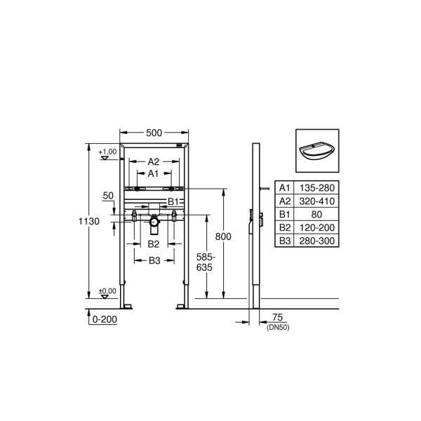Инсталляция для раковины GROHE Rapid SL (1,13 м) 38554001