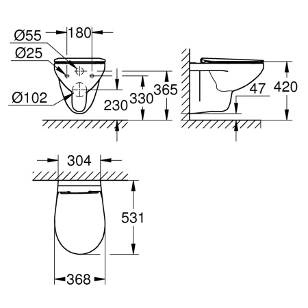 Унитаз подвесной безободковый GROHE Bau Edge (39809000)