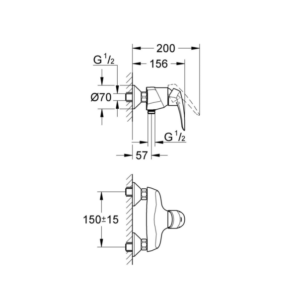 Смеситель однорычажный для душа DN 15 GROHE Eurodisc хром
