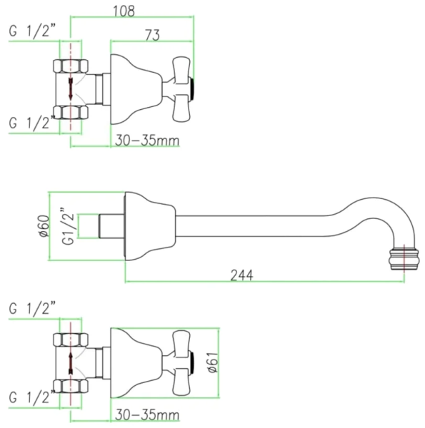 Смеситель для умывальника на 3 отверстия Fiore Margot  , скрытый настенный монтаж26ZZ0636/26OO0636