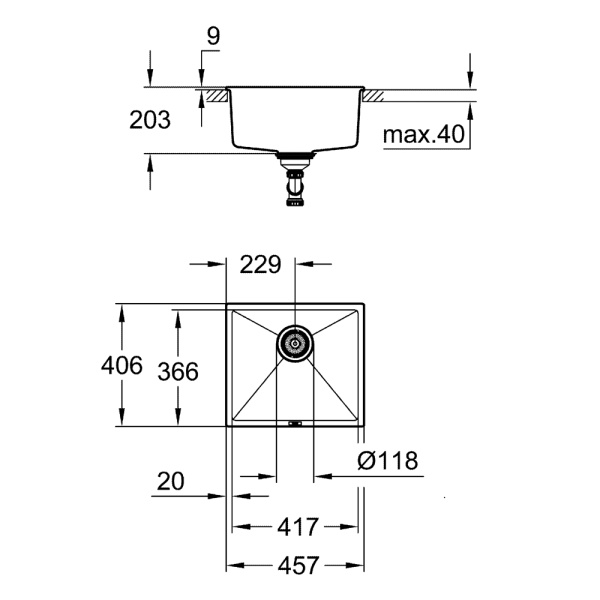 Мойка GROHE K700U с одной чашей, серый гранит (31653AT0)