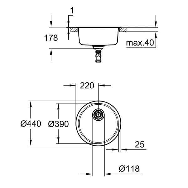 Мойка GROHE K200 Sink круглая с одной чашей, нержавеющая сталь (31720SD0)