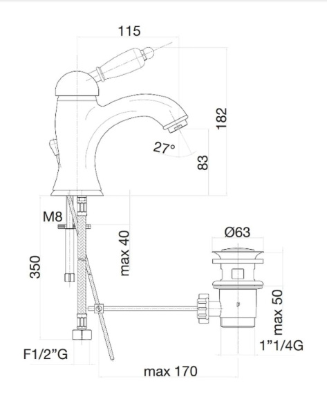Смеситель для раковинына 1 отверстие Fiore Imperial83ZZ5221
