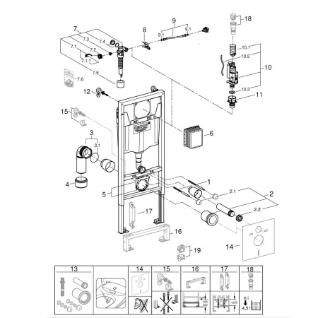 Инсталляция для унитаза, GROHE Rapid SL, монтажная высота 1.13 м (38536001)