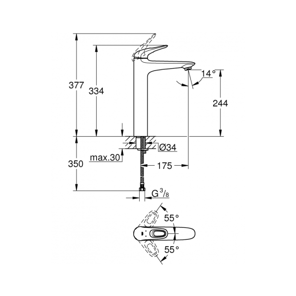 Смеситель для раковины DN 15 XL-Size GROHE Eurostyle белая луна