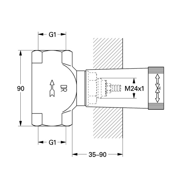 Встраиваемая часть вентиля GROHE, резьба 1″ (29805000)