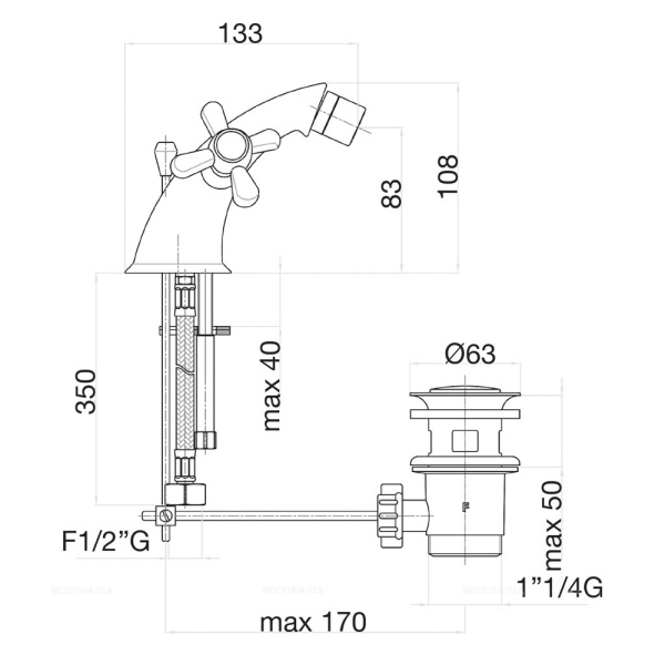 Смеситель для биде на 1 отверстие Fiore Margot золота (26OO0632)