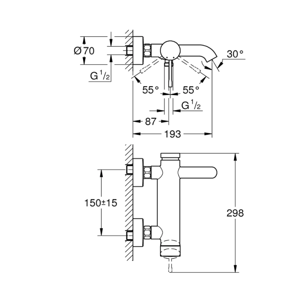 Смеситель для ванны GROHE Essence+, хром
