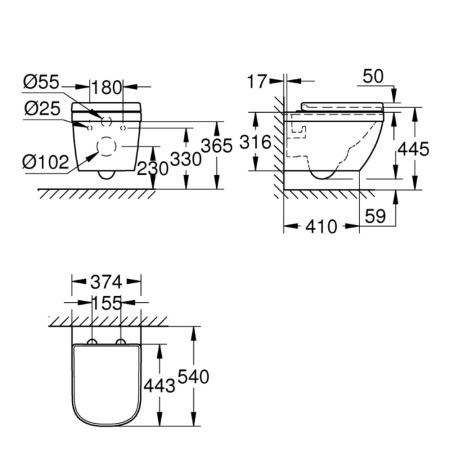 Унитаз подвесной, GROHE Euro Ceramic, с сиденьем, альпин-белый, (39554000)