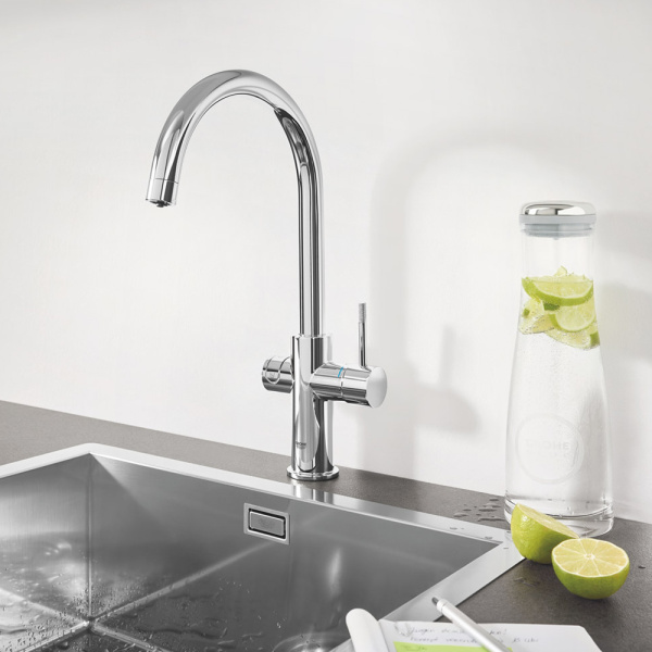 Смеситель для кухонной мойки GROHE Blue Professional с функцией фильтрации, с системой охлаждения и газирования воды, Wi-Fi, хром (31323002)