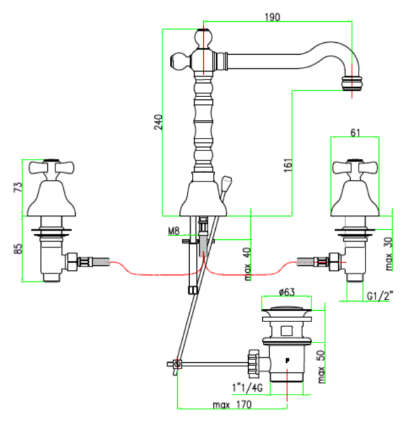 Смеситель для раковины на 3 отверстие Fiore Margot	26ZZ0637 	/	26OO0637 