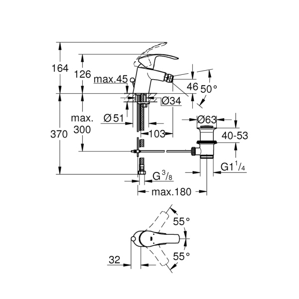 Смеситель для биде с донным клапаном GROHE Eurosmart New, хром