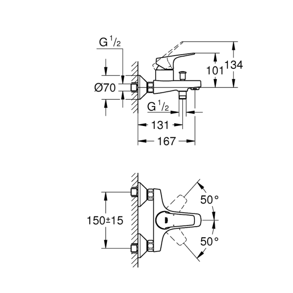 Смеситель для ванны GROHE BauFlow, хром