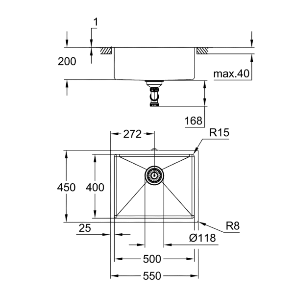 Мойка GROHE K700 Undermount, нержавеющая сталь, (31574SD1)
