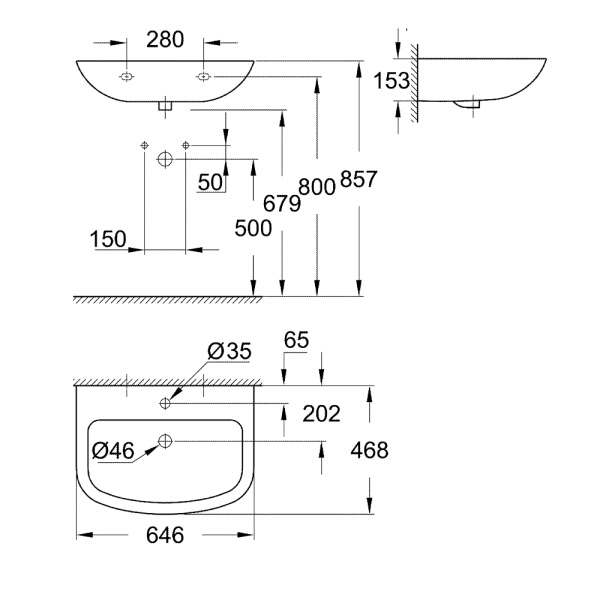 Раковина GROHE Bau Ceramic 65 см, альпин-белый (39420000)