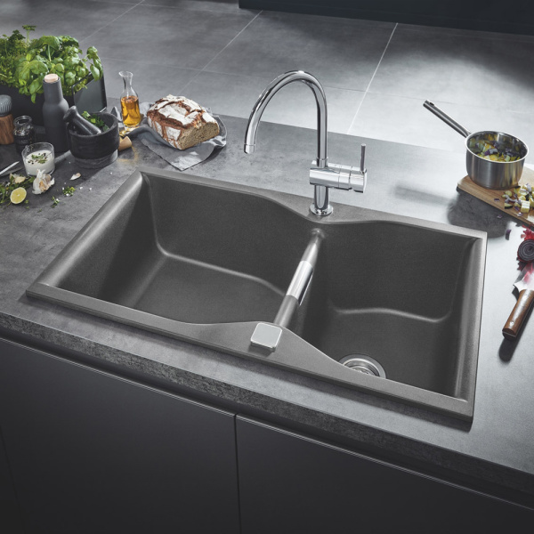 Мойка GROHE K700 с 2 чашами, 900 x 500 мм, серый гранит (31658AT0)