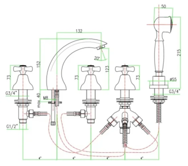 Cмеситель для ванны Fiore Margot на 5 отверстие